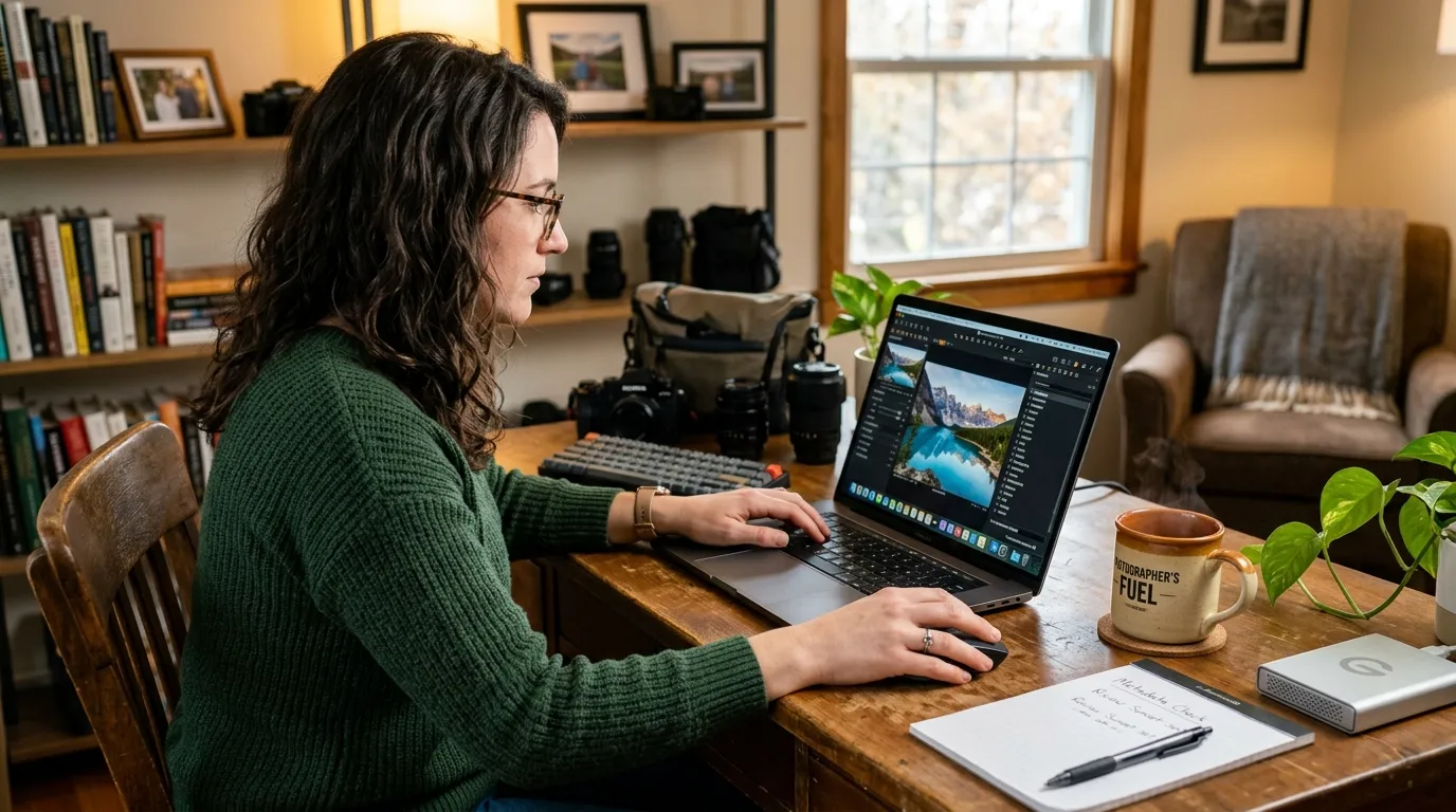 Photographer reviewing keyword counts on metadata editor
